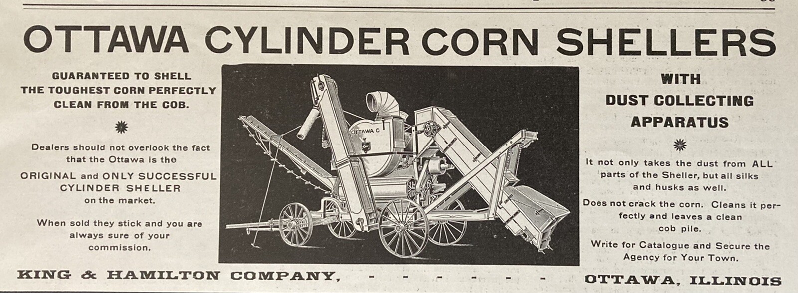 1898 AD(XH24)~KING & HAMILTON CO. OTTAWA, ILL. OTTAWA CYLINDER CORN SHELLERS