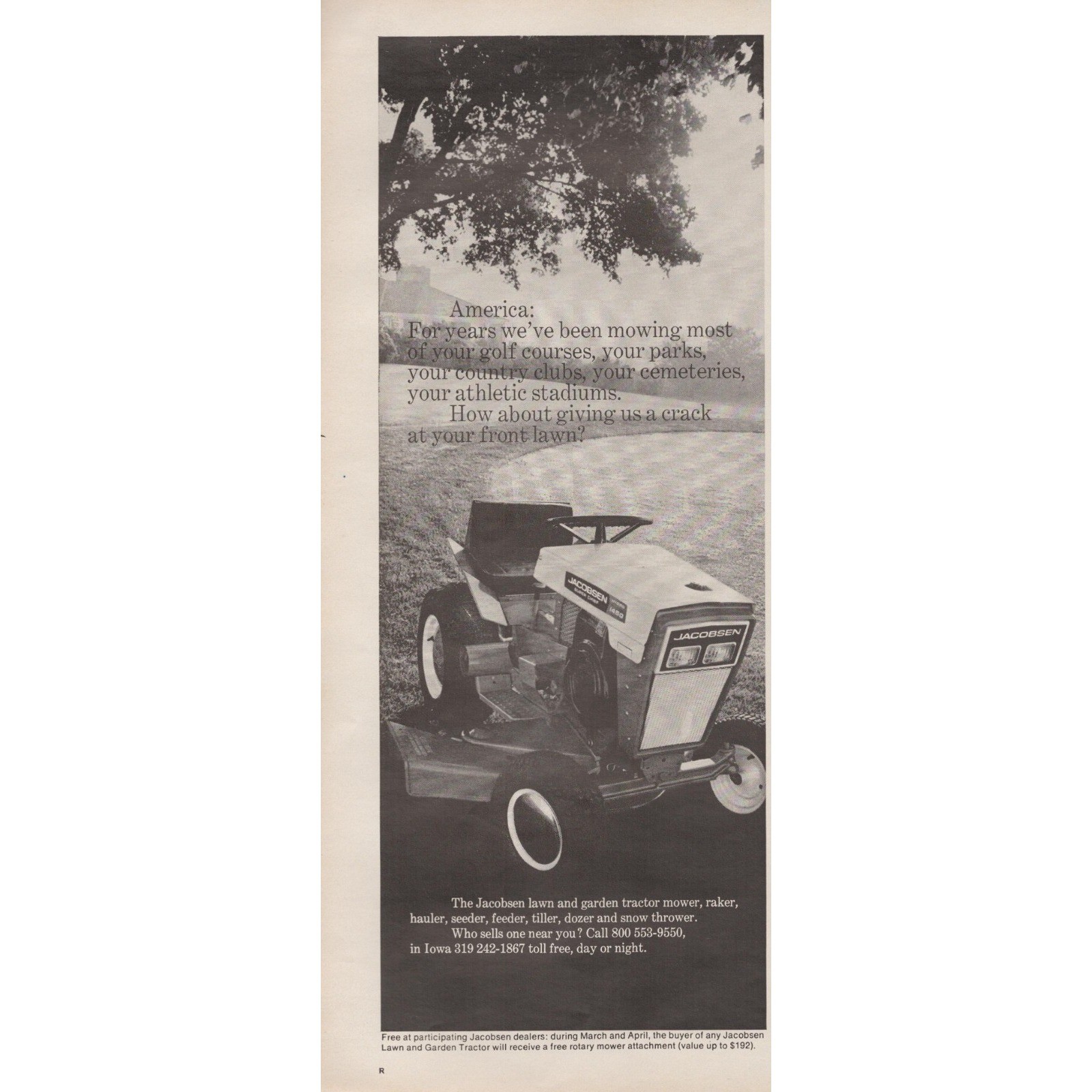 Jacobsen Lawn Garden Tractor Mower Outdoor Equipment Vintage Print Ad 1970