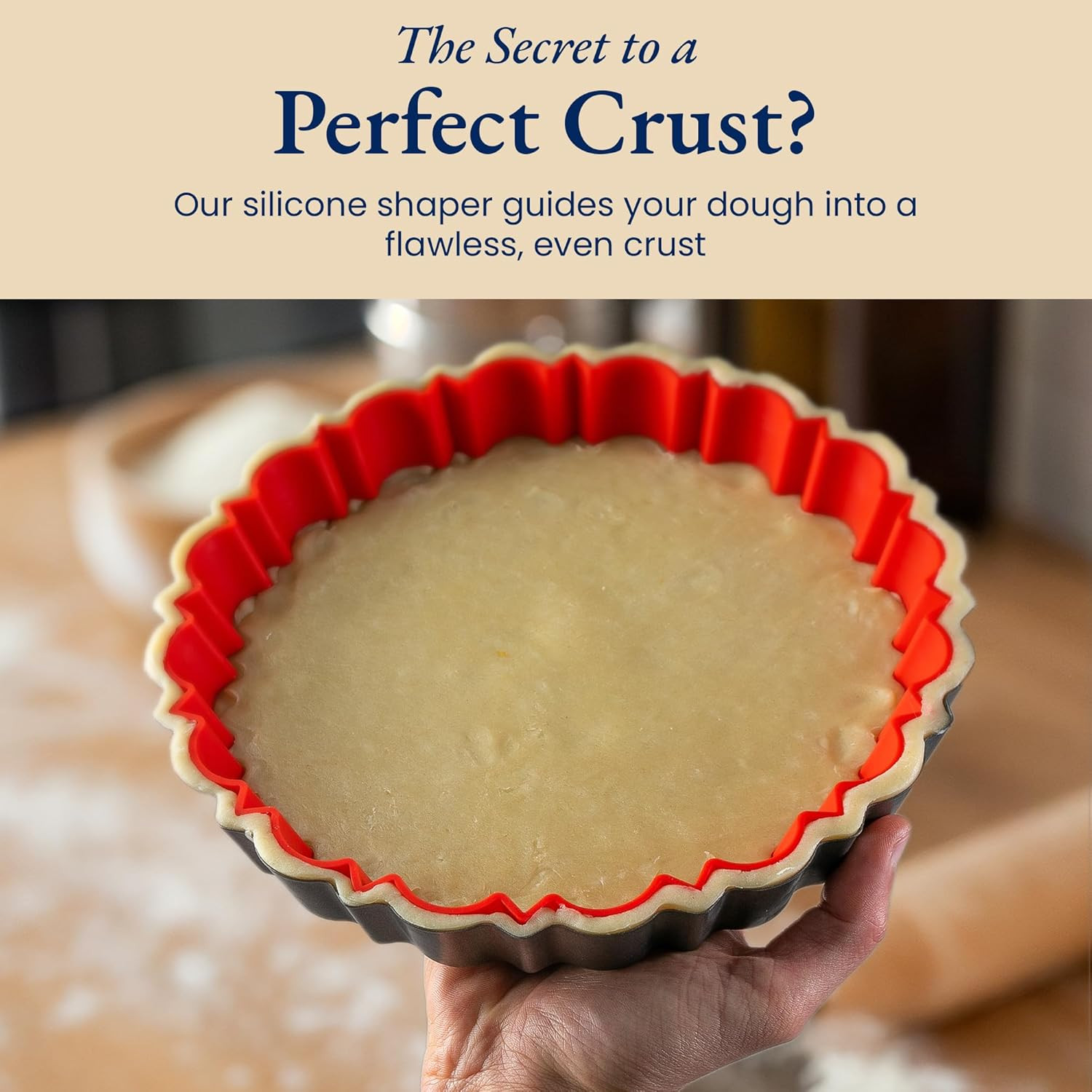 Fluted Tart Pan 9 Inch Removable Bottom with Patented Silicone Crust Shaper | No