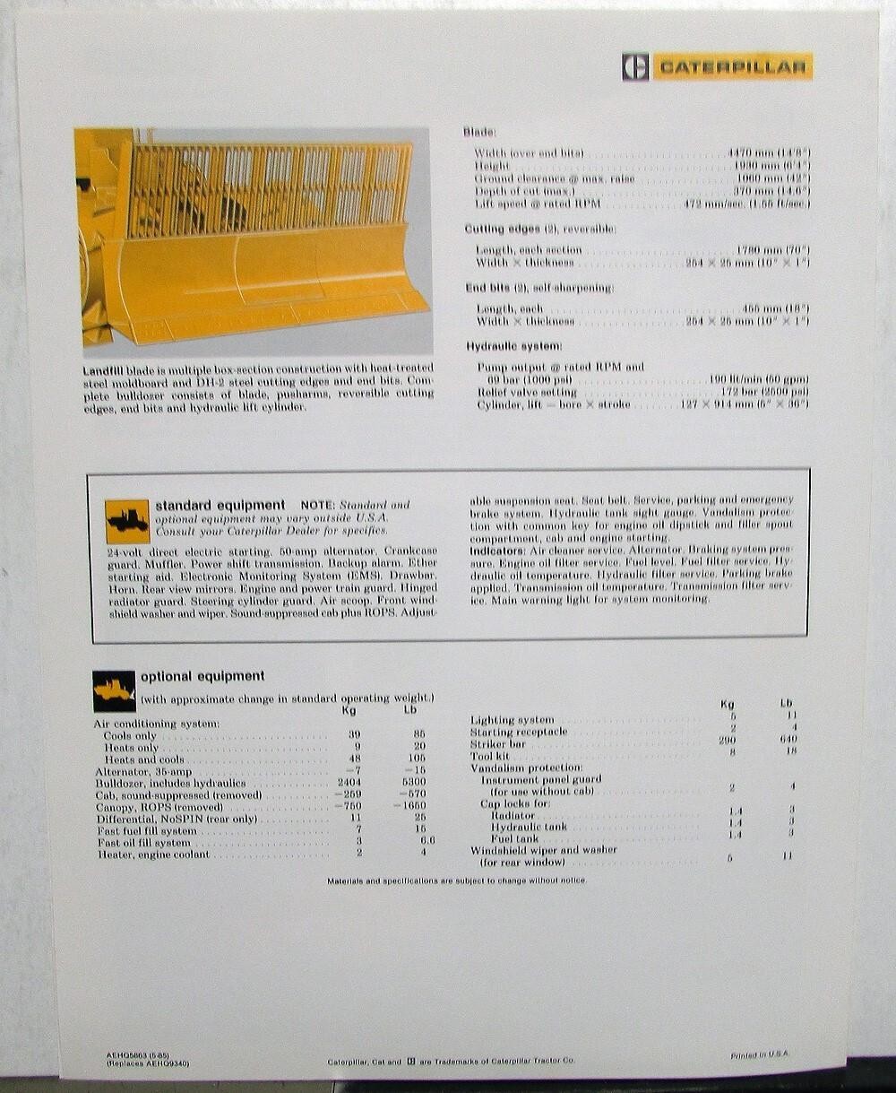 1985 Caterpillar 826C Landfill Compactor Specs Construction Sales Folder