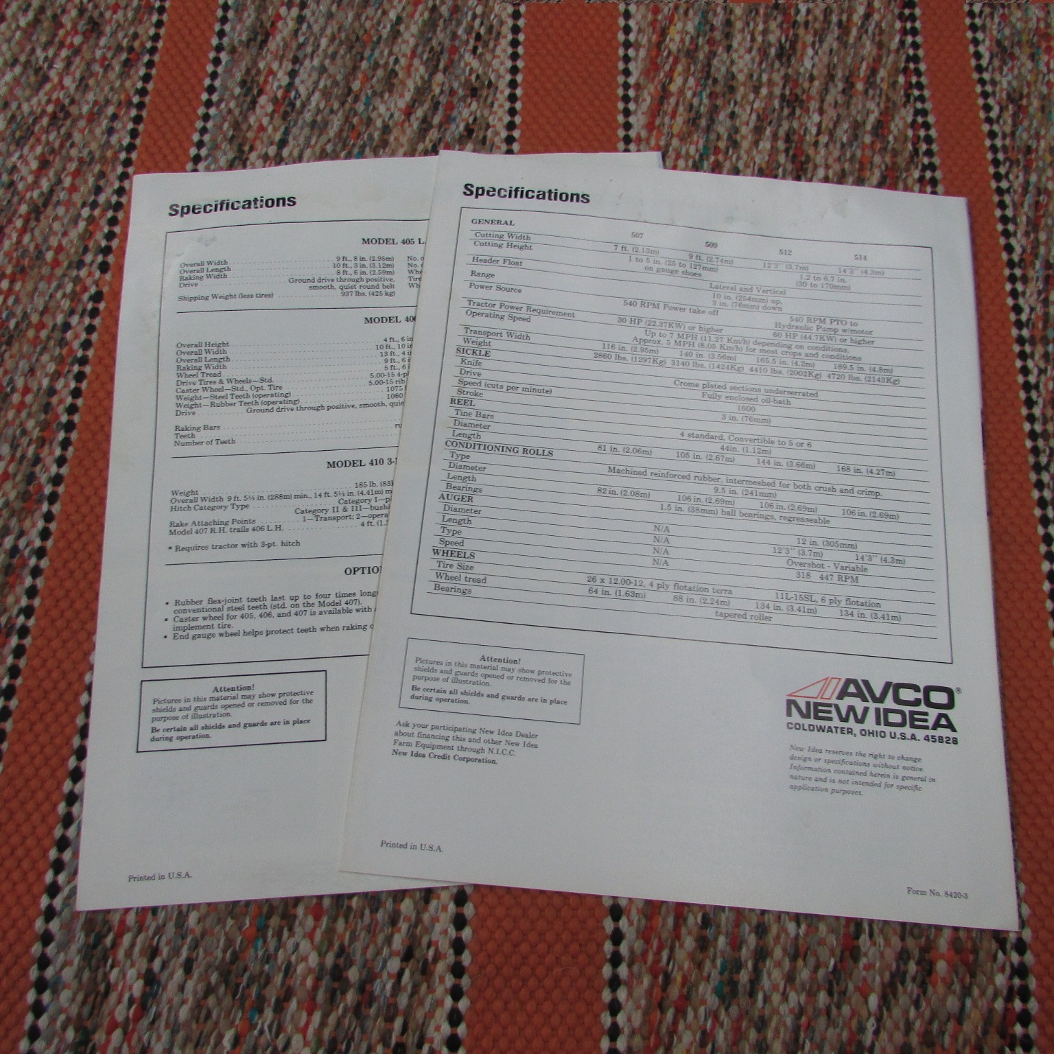 Avco New Idea Brochure&rsquo;s: (2) Rakes & Mower Conditioners