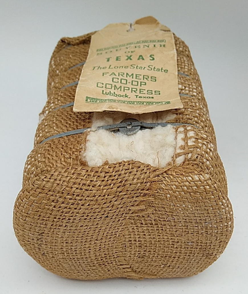 Vintage Cotton Bale Souvenir From Texas – Small 1 Lb Miniature Lone Star State