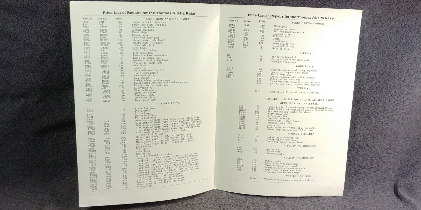 1910s Ohio Cultivator Co Thomas Alfalfa Rake Price List Repairs Brochure Antique