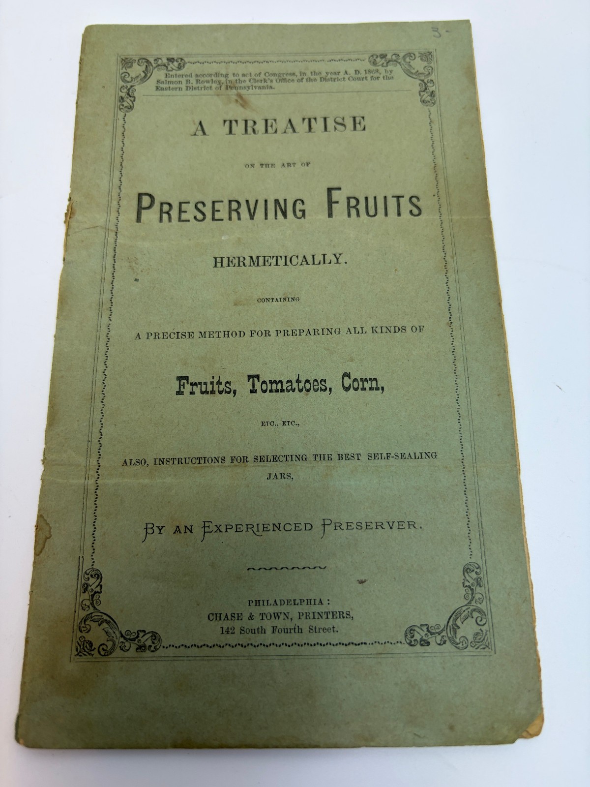 1858 Treatise on Preserving Fruits Hermetically Antique Canning Booklet Hero Jar