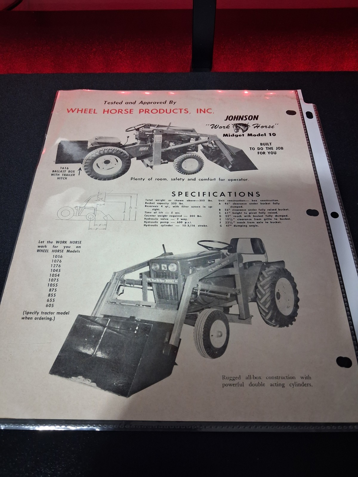 VINTAGE WHEEL HORSE JOHNSON LOADER BROCHURE