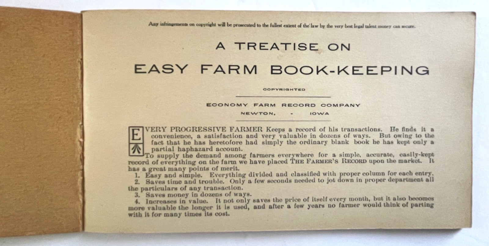 1940s A Treatise on Easy Farm Bookkeeping Ottawa IL Farmer&rsquo;s Record