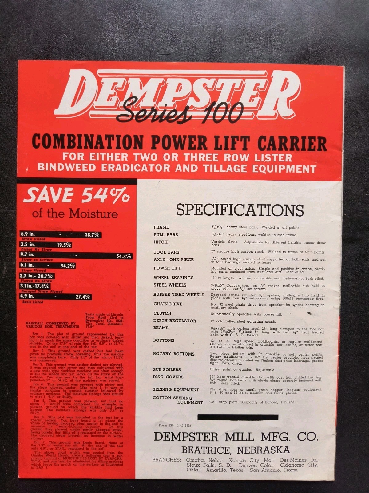 1930s Dempster Tractor Combination Power Lift Carrier Series 100 Brochure Farm