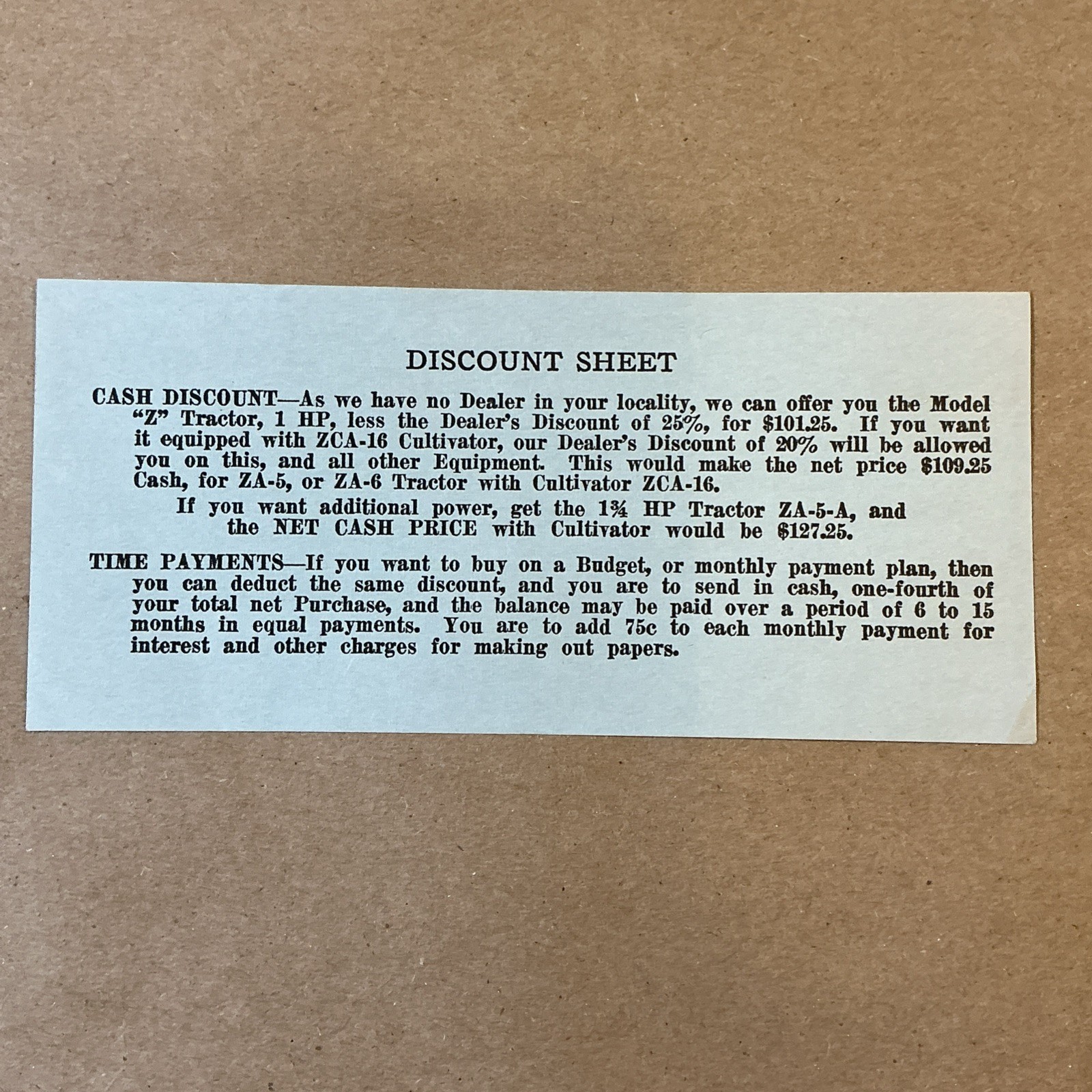 Vintage 1940s Power Model Z Brochure Price Lists And Letter INV-P1026