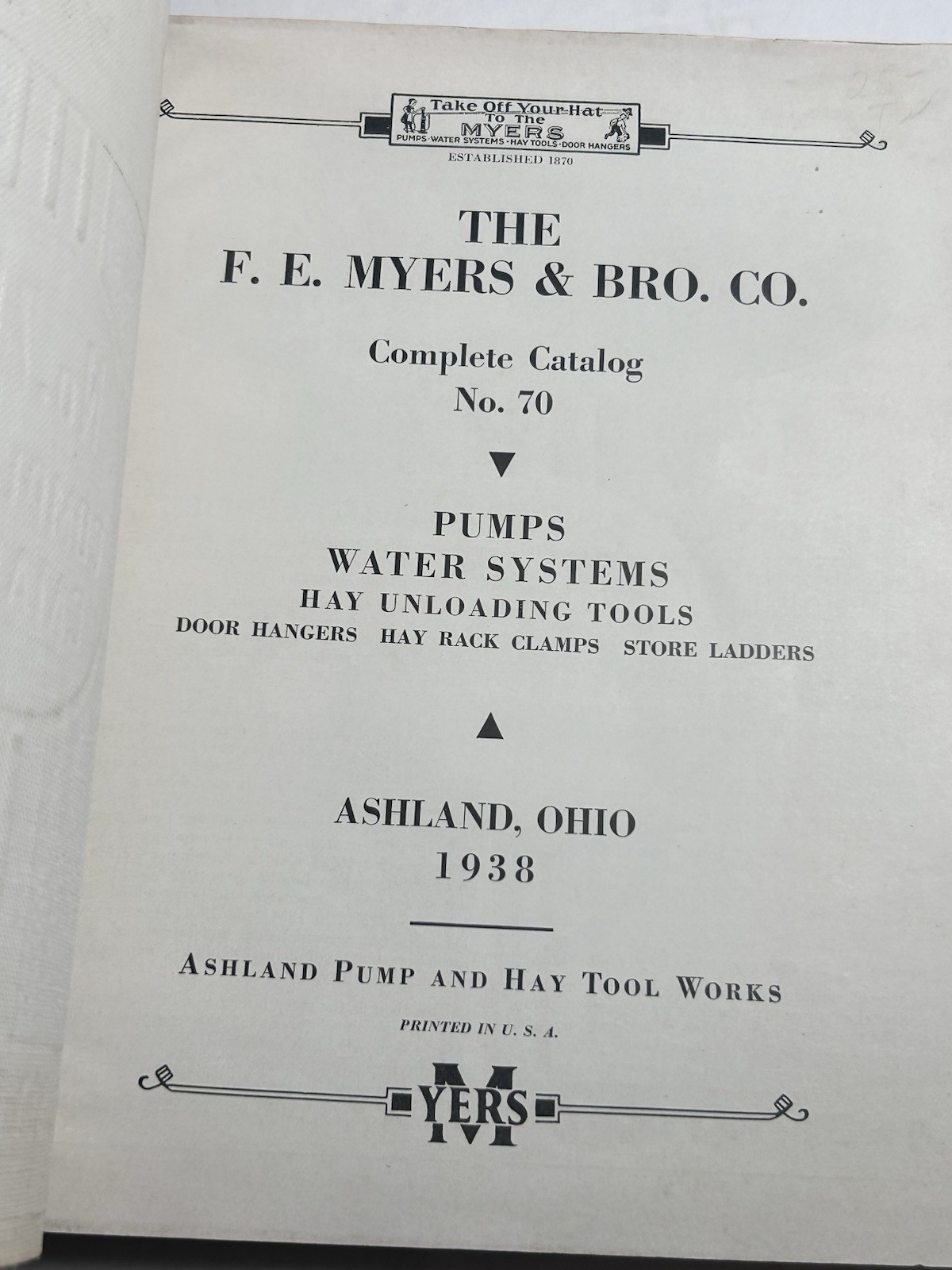FE Myers Bro Catalog Pumps Water Systems 1938 Ashland Ohio
