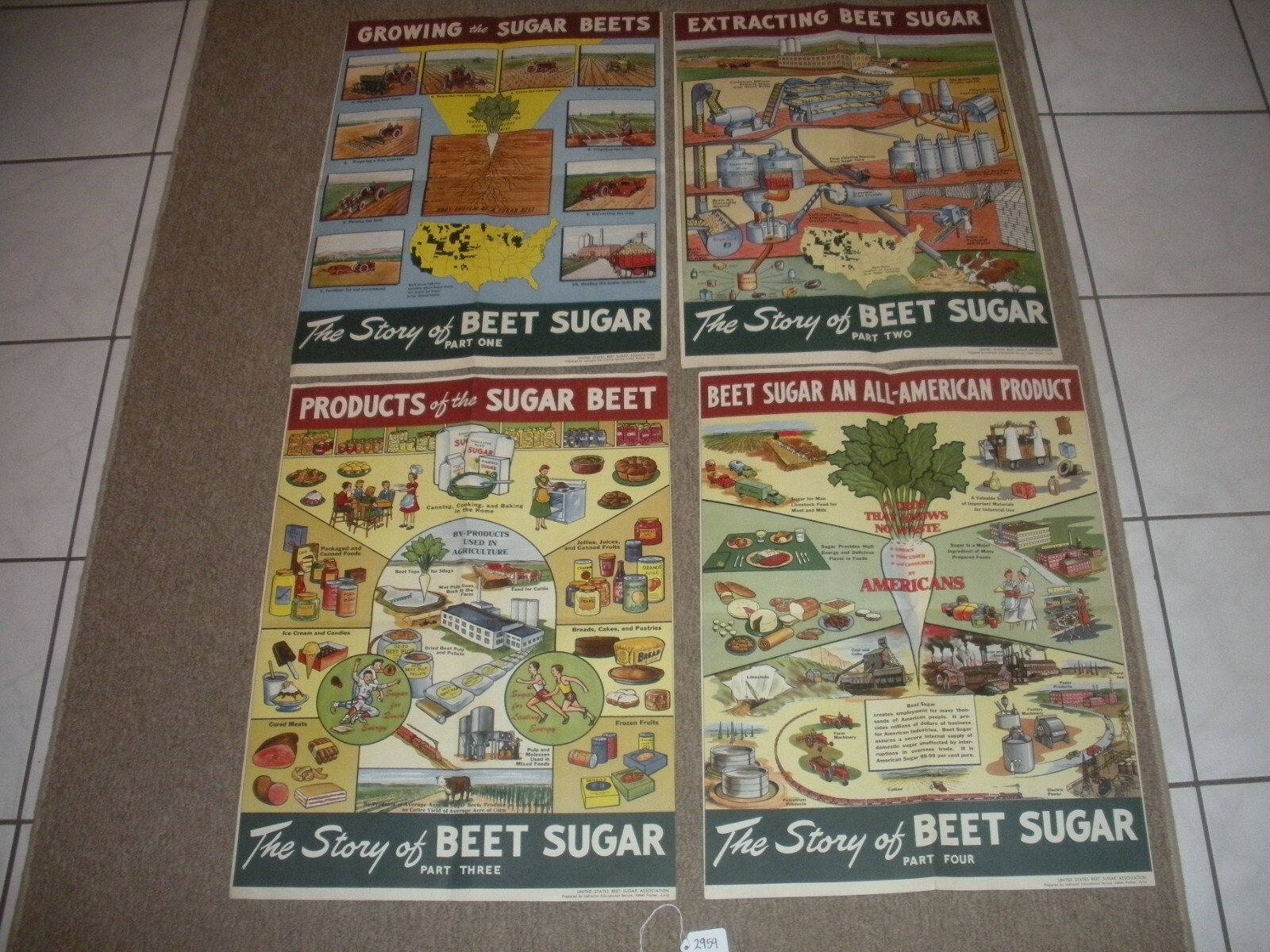 Rare Vintage 1950&rsquo;s? Extracting STORY Beet Sugar food Factory COMPLETE SET OF 4