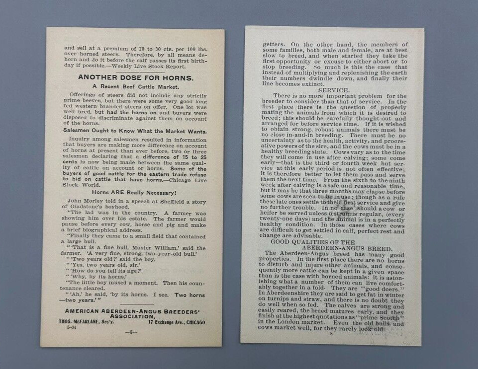 1904 ABERDEEN ANGUS CATTLE Farm IOWA STATE FAIR Advertising Brochures