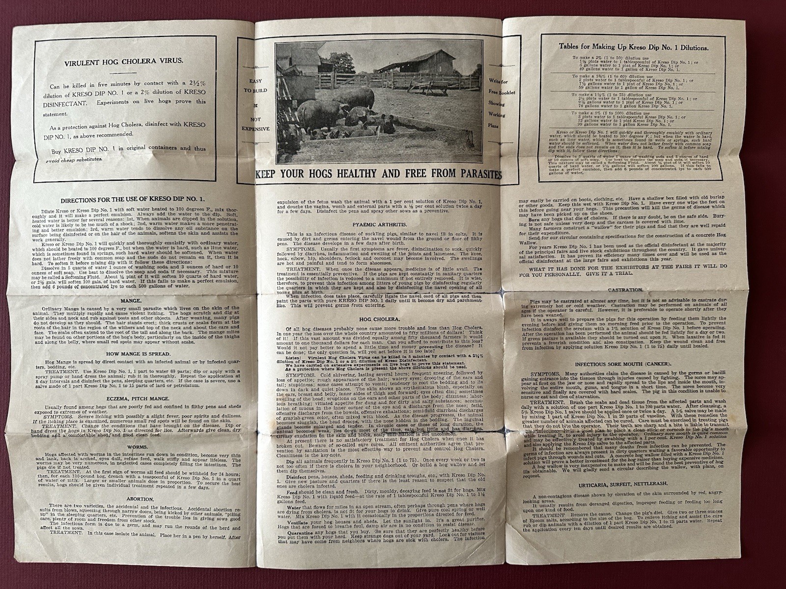 Vintage 1918 Kreso Dip No. 1 Brochure, Farm Sanitation, Etc., Parke, Davis & Co.