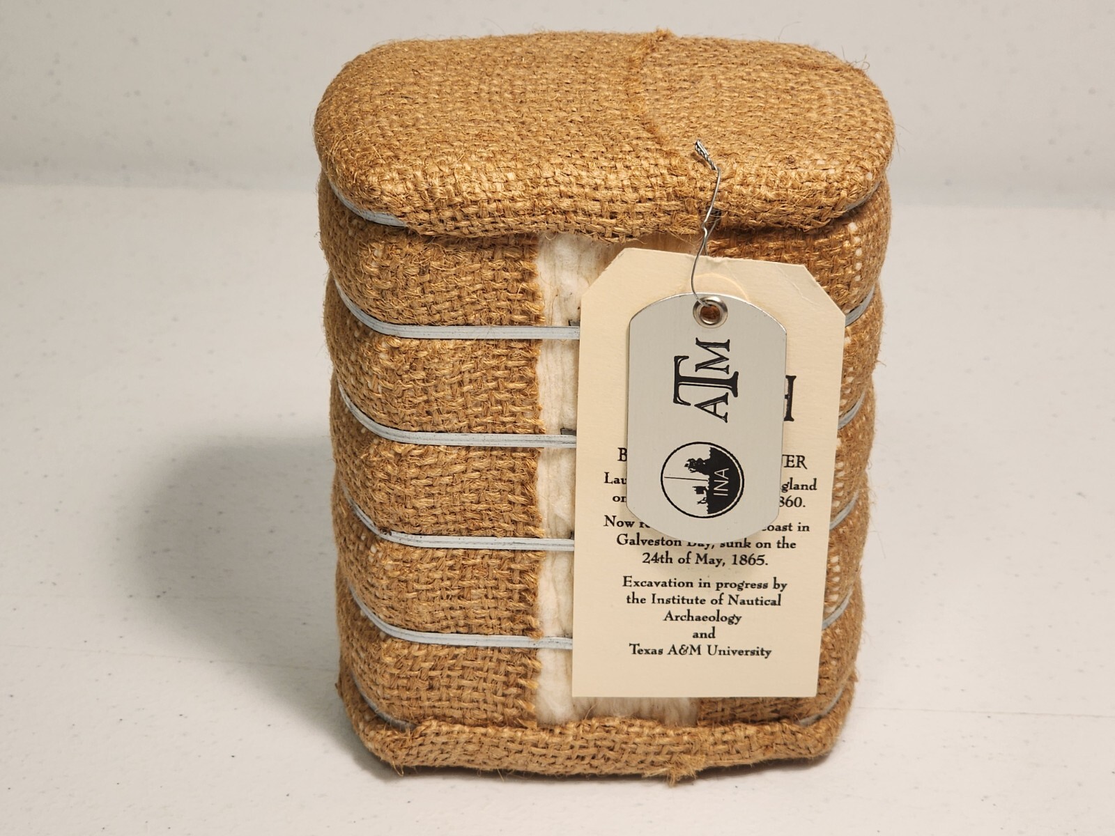 VTG Texas Mini Cotton Bale Souvenir 5&Prime; Nautical Archaeology Program & TEXAS A&M