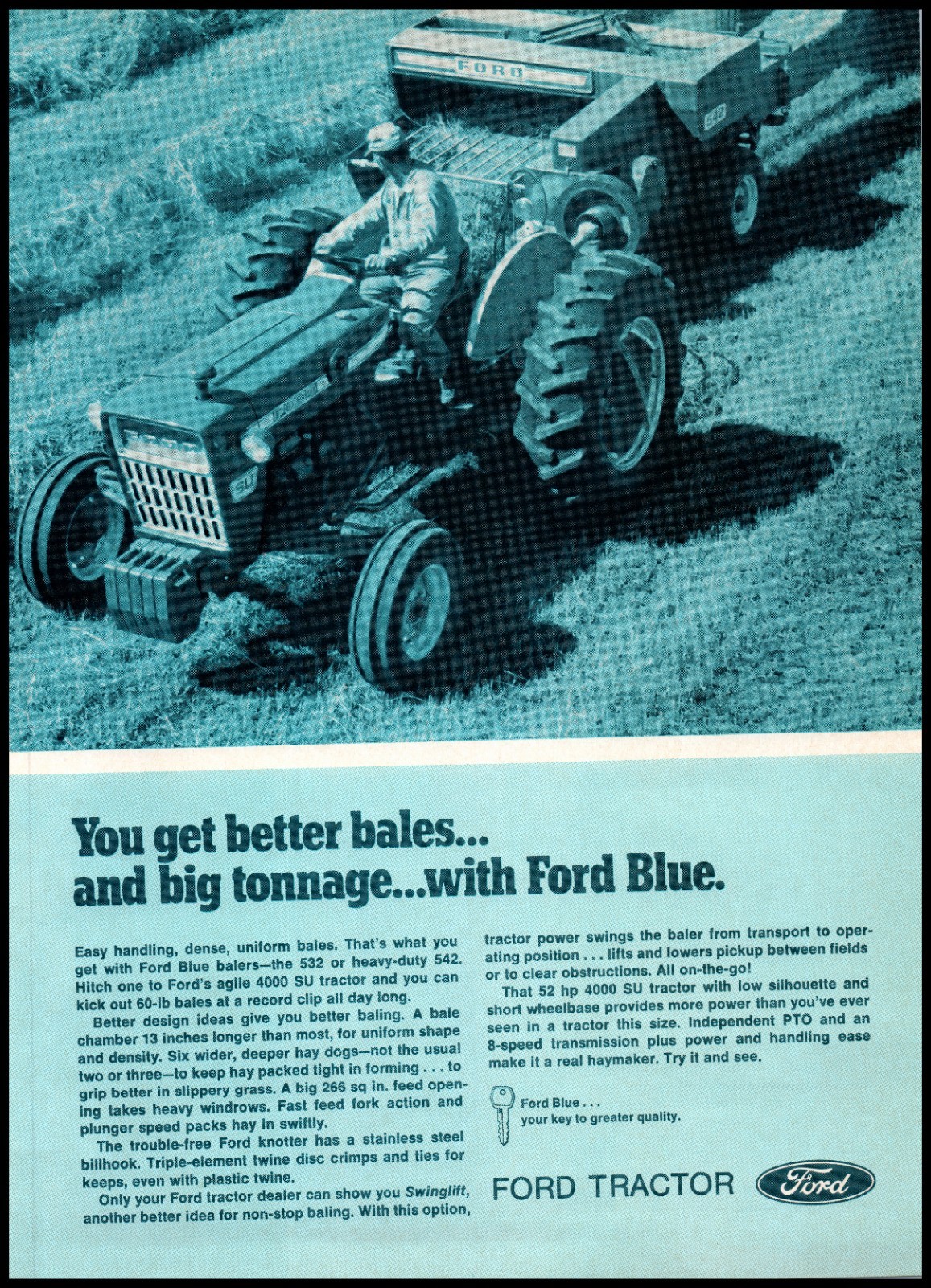 1971 Ford Blue Baler 532 542 Farm Tractor 70&rsquo;s Vintage Print Ad