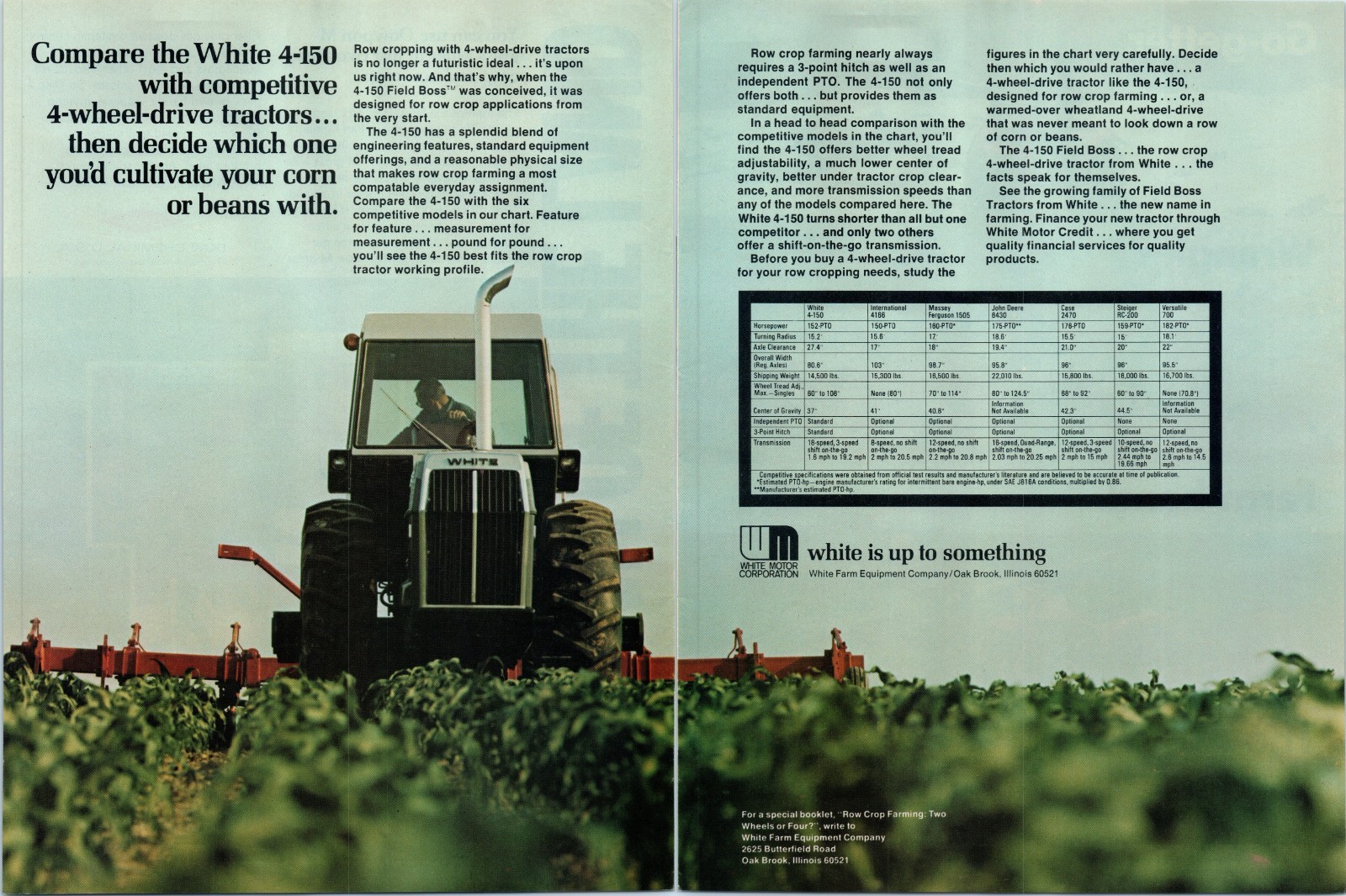 1975 White 4-150 Row Crop Tractor Field Boss Vintage 70&rsquo;s 2-Page Print Ad