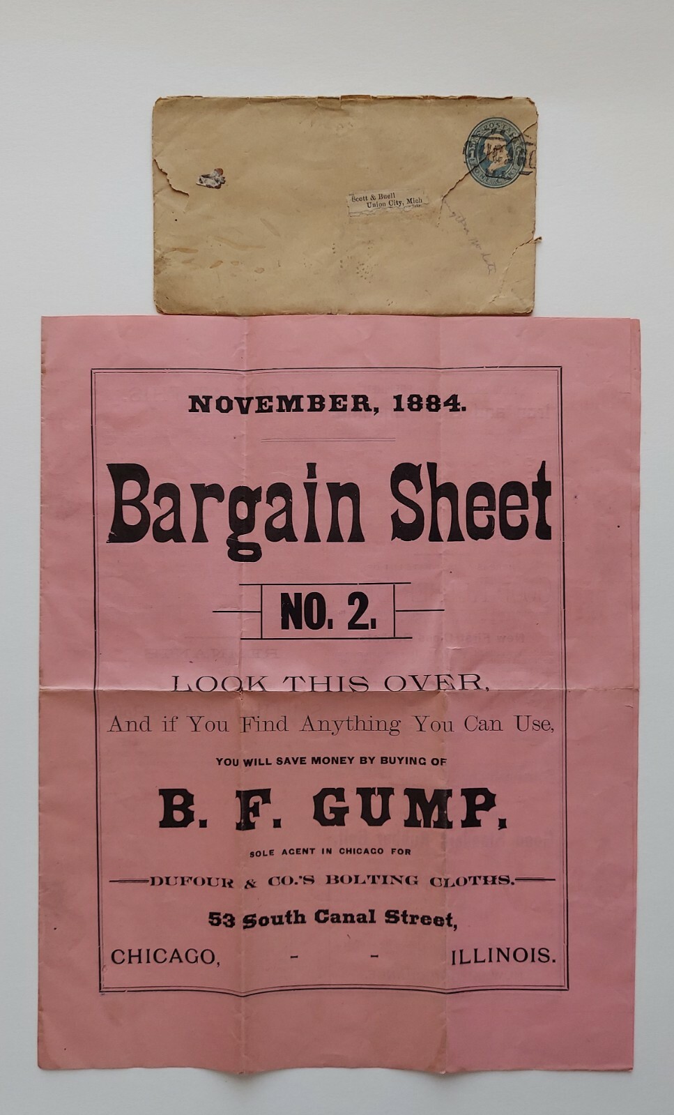 1884 B.F. GUMP Advertising Sole Agents Chicago For DUFOUR & CO&rsquo;S BOLTING CLOTHS