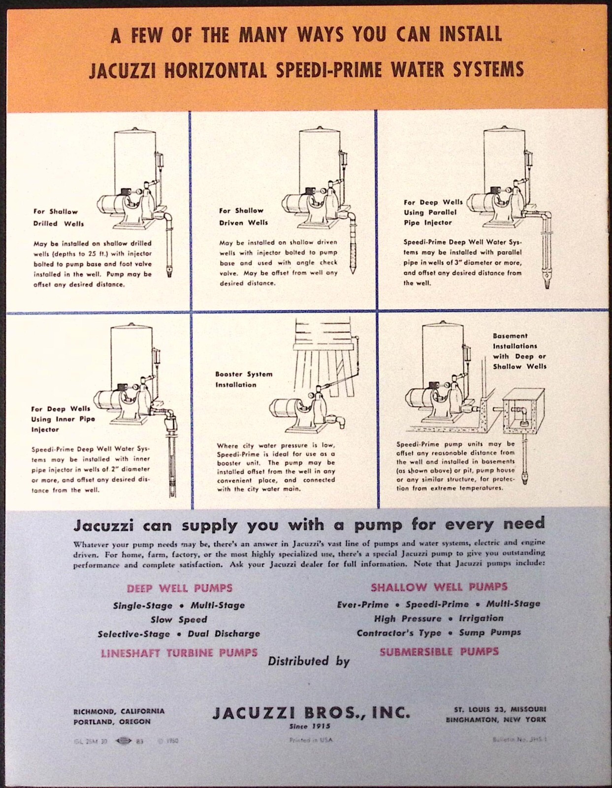 1954 Jacuzzi Speedi Pride Water Systems Brochure Jacuzzi Bros Binghamton NY