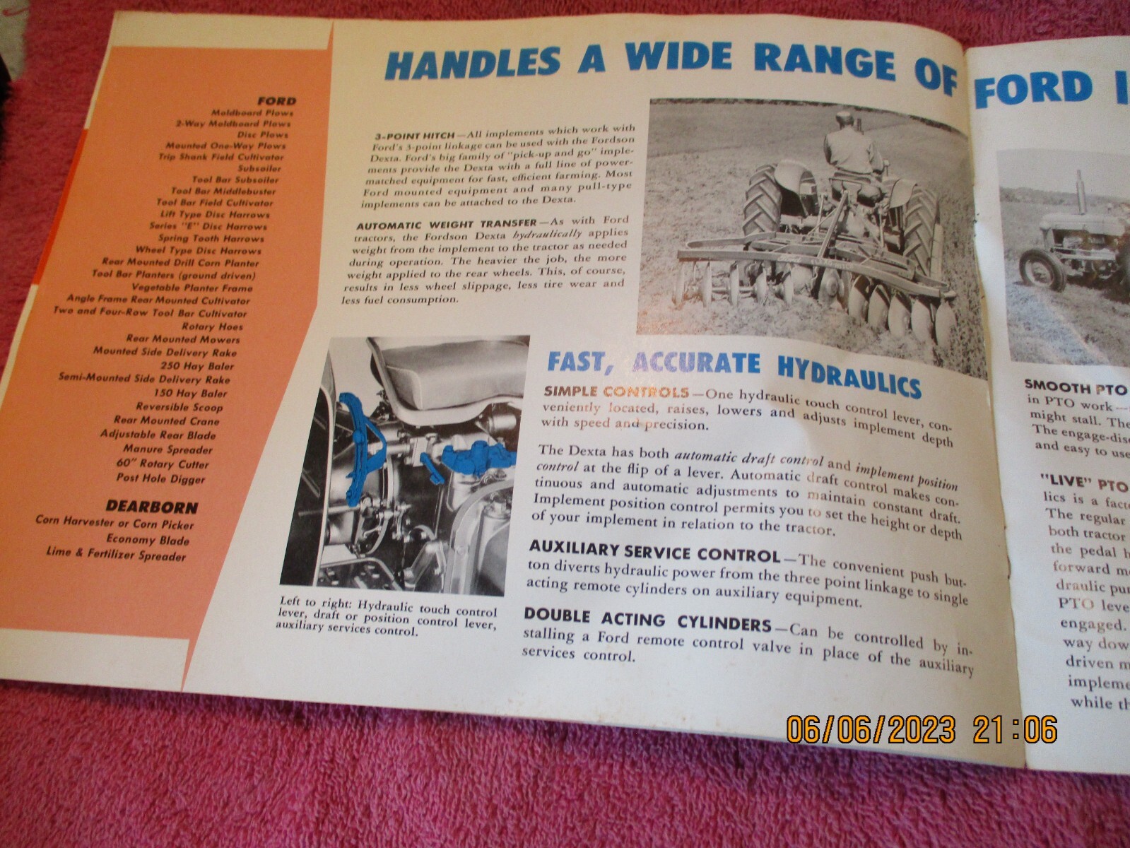 FORDSON DEXTA DIESEL TRACTOR BROCHURE 2-3 PLOW POWER VERSATILIE FREE SHIPPING