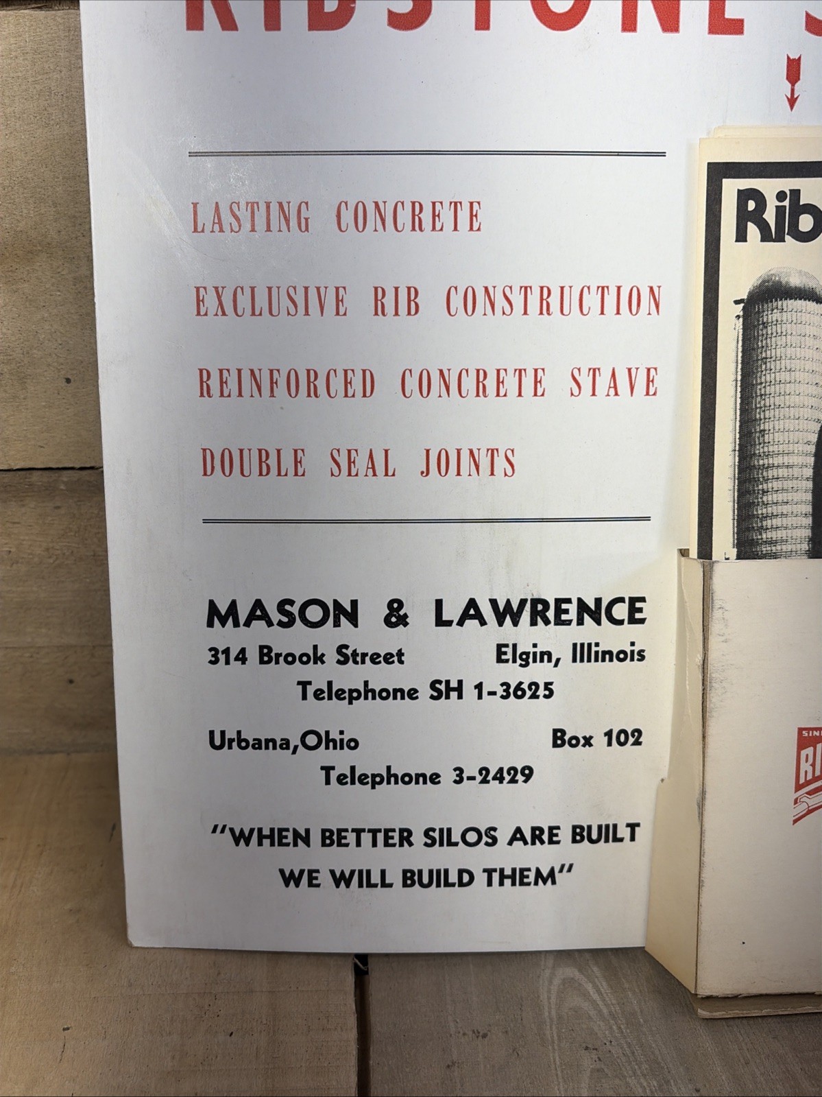Vintage Brochure Counter Display Sign Ribstone Farm Silo Ph 3-2429 Illinois Ohio