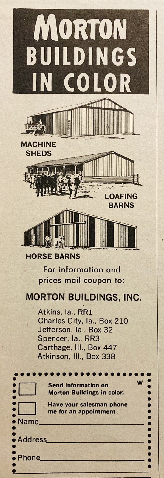 1969 AD.(XH78)~MORTON BUILDINGS, INC. ATKINS, IOWA. MORTON FARM BUILDINGS