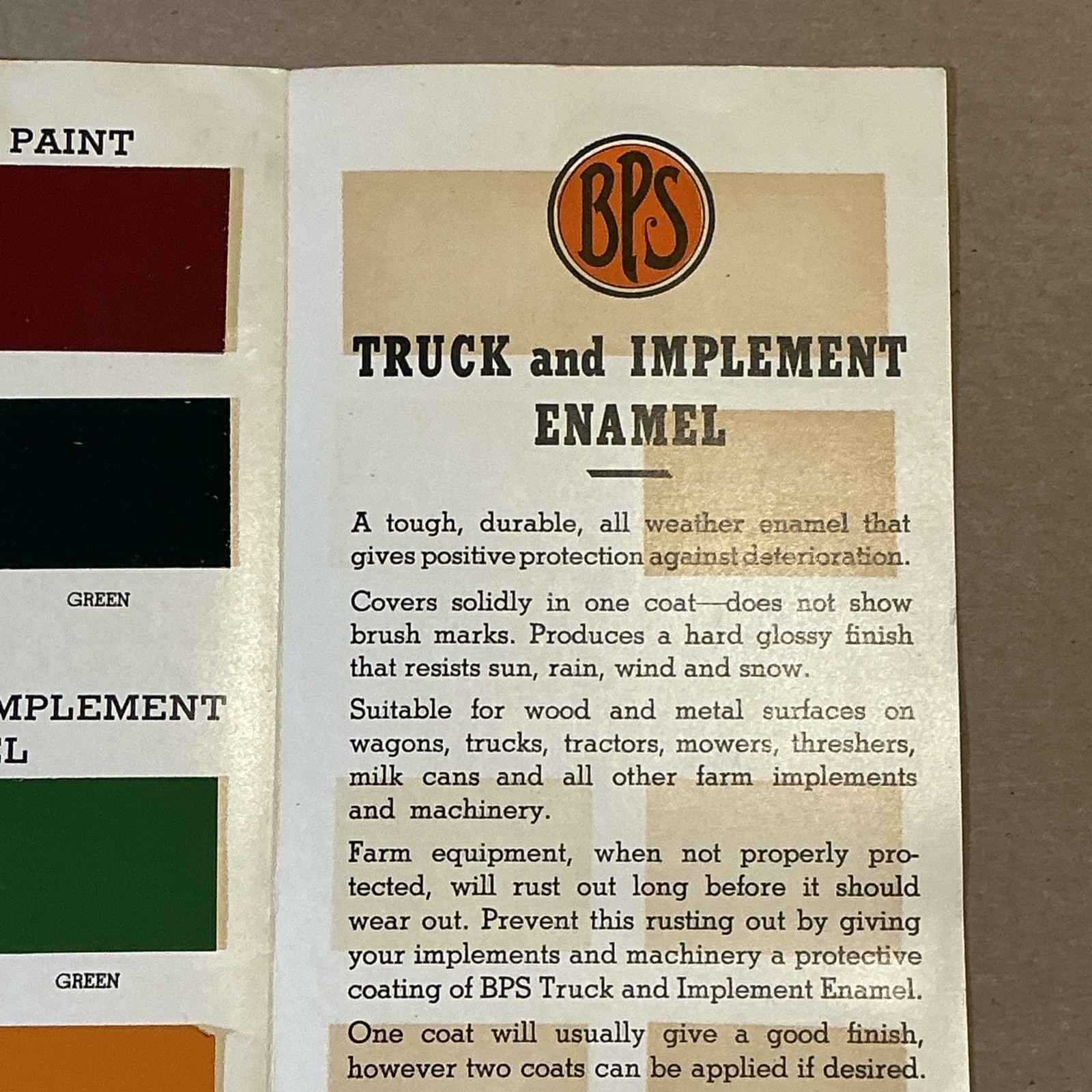 Vintage 1950 Tractor Colors BPS Paint Brochure INV-AD14