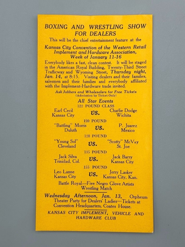 1920s BOXING Wrestling Show for FARM IMPLEMENT Dealers Advertising Antique