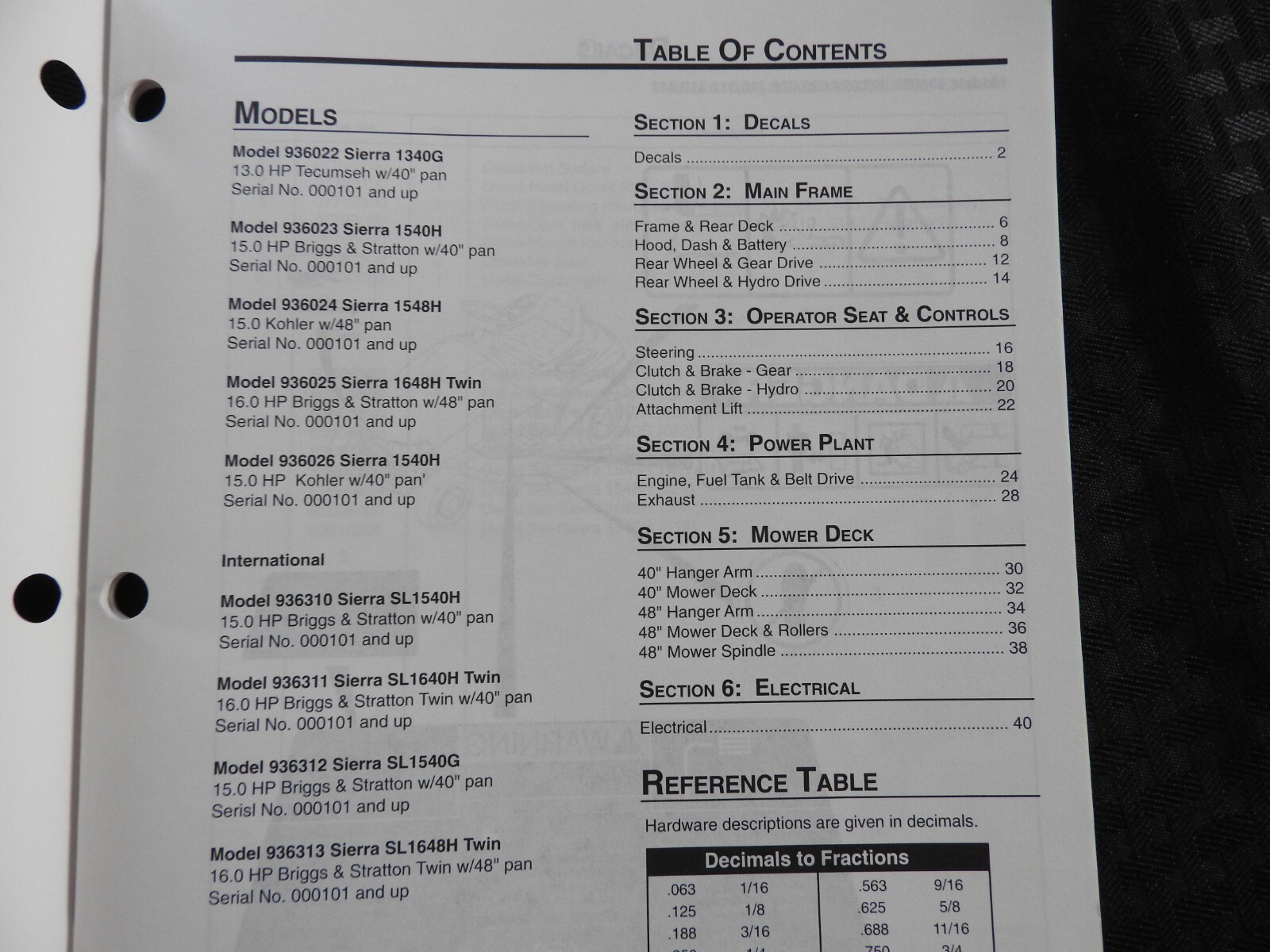 GENUINE ARIENS SIERRA 936 SERIES LAWN TRACTOR PARTS CATALOG MANUAL MINTY 1998