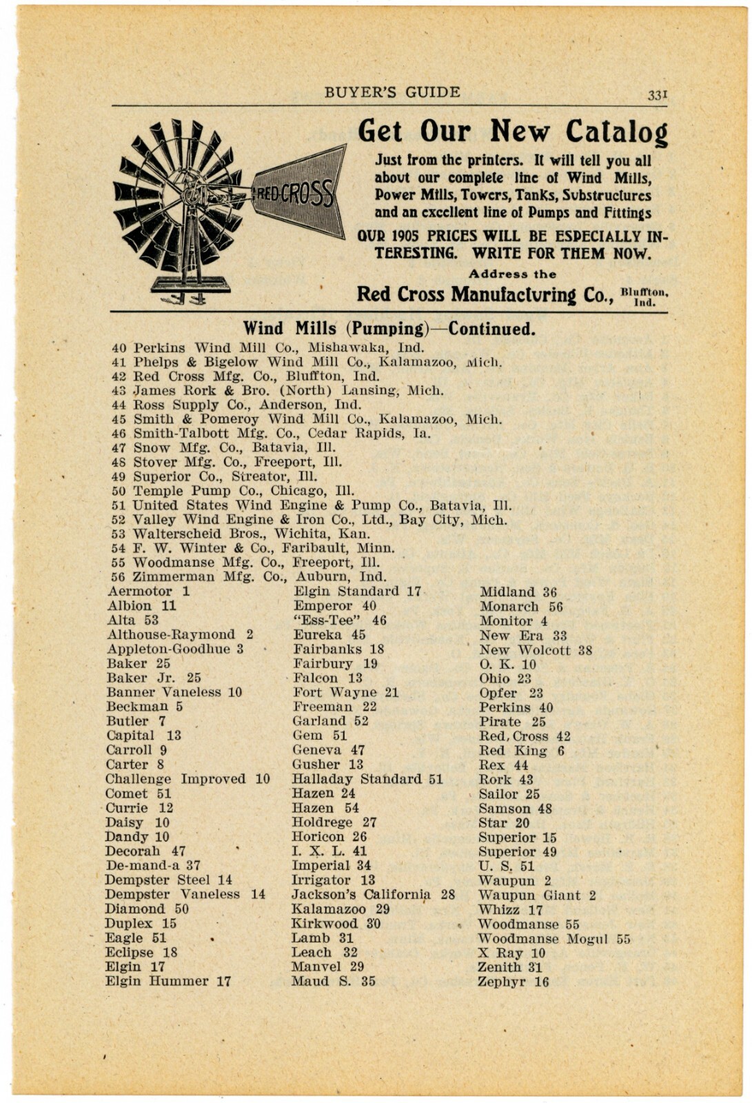 1905 Red Cross Mfg. Co. Ad: Farm Wind Mills – Bluffton, Indiana