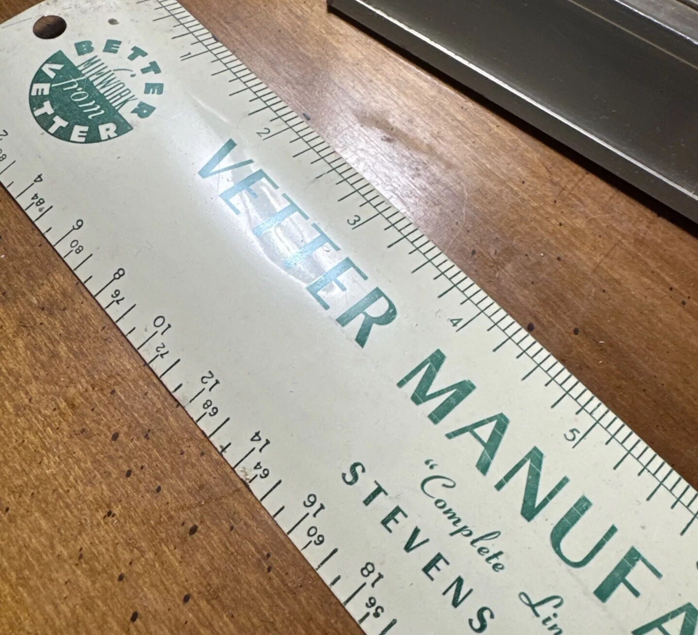 Vintage Advertising Vetter Manufacturing Stevens Point WI Metal Ruler Made USA