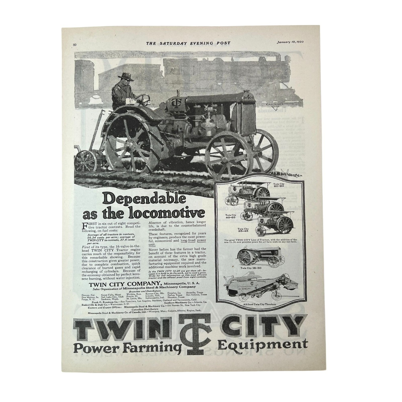 TWIN CITY FARM EQUIPMENT – Original 1920 Full-Page Print Ad – Tractors