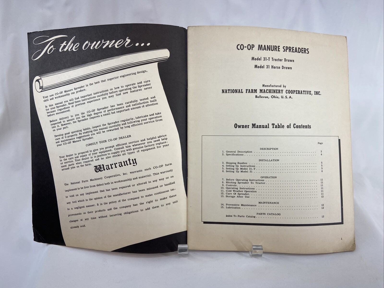 Vintage CO-OP 31-T 31 Manure Spreader Parts Catalog Horse & Tractor Drawn