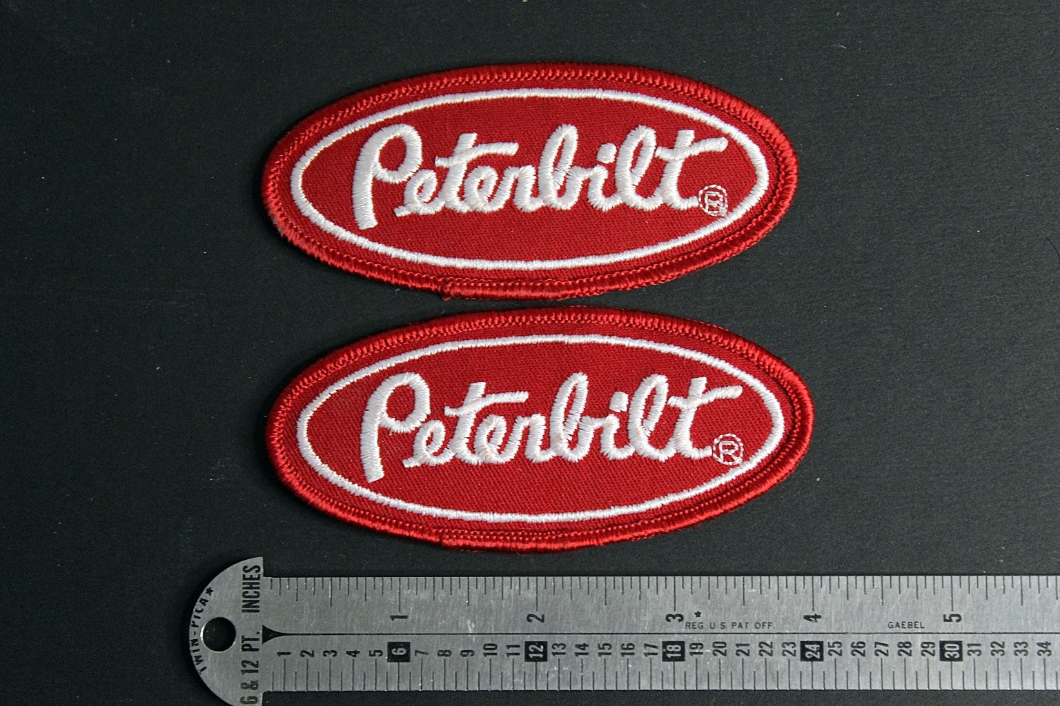 Peterbilt Embroidered Patch Red White Logo 4 Inch Oval Set of 2