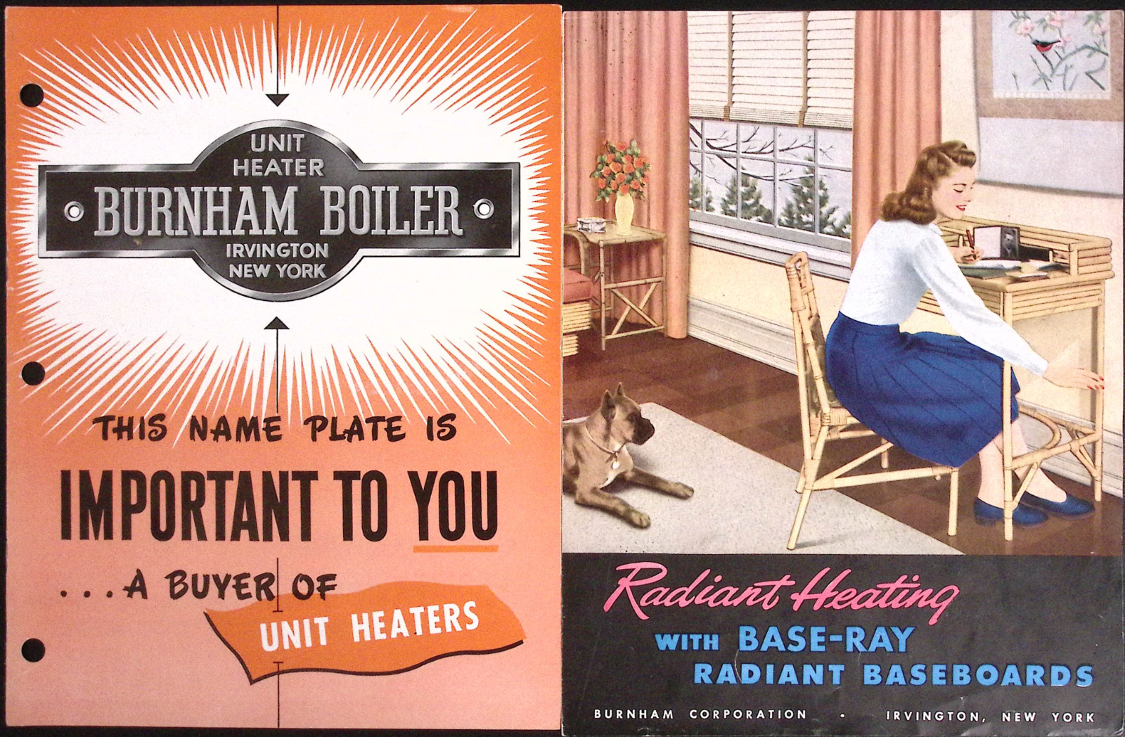 1948 Burnham Boiler Unit Heater Base Ray Radiant Heater Irvington NY Brochure