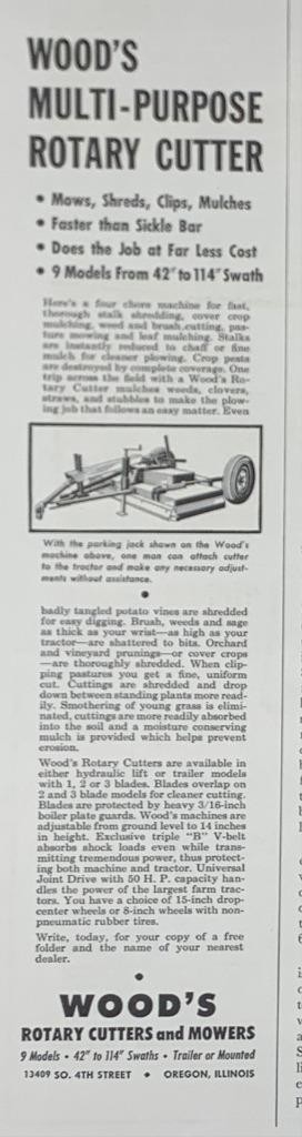 Magazine Ad* – 1954 – Wood&rsquo;s Rotary Cutters & Mowers – Oregon, IL