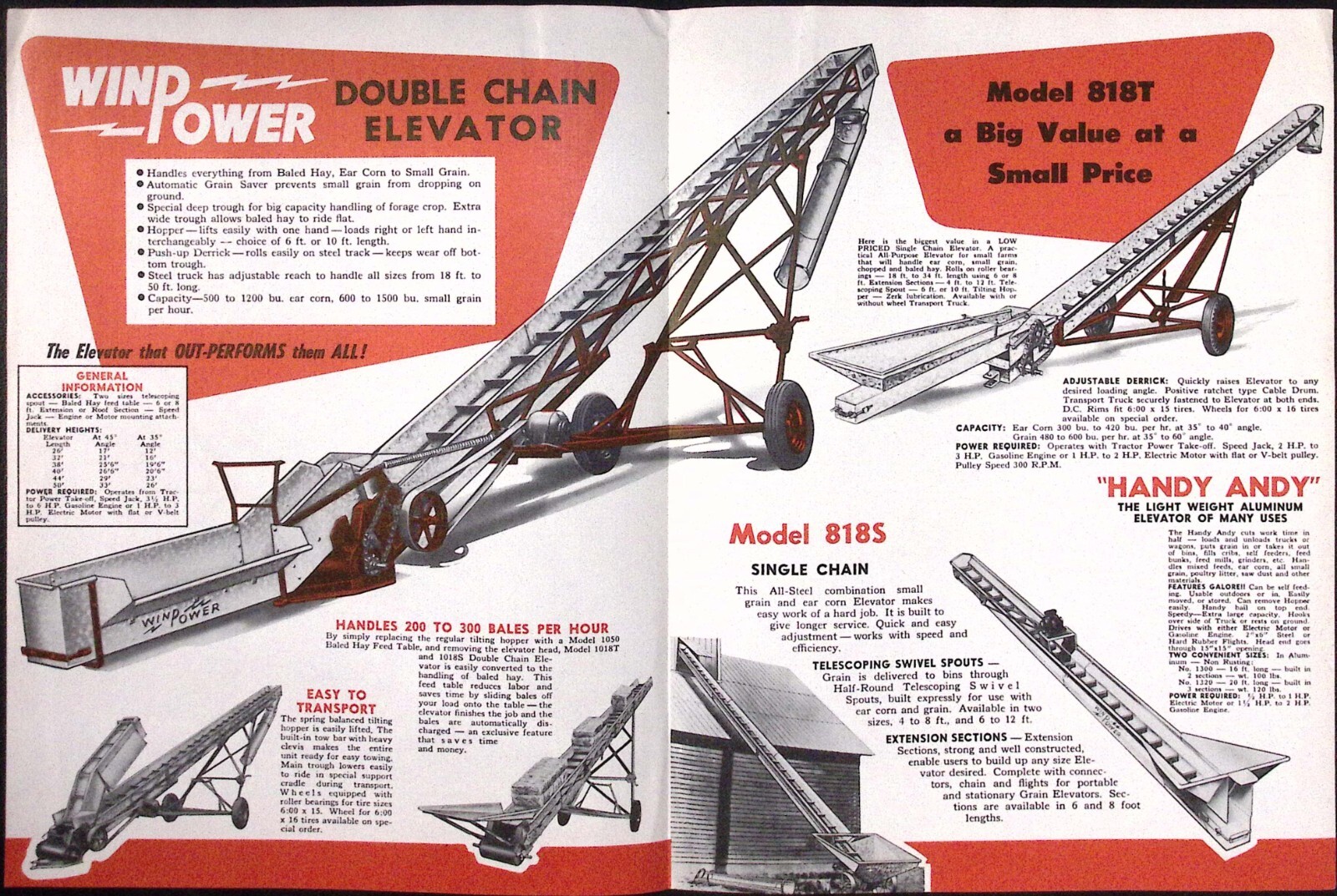 1950s Winpower Mfg Co Double Chain Elevator 18-50 Ft. Model 1018T Sales Brochure