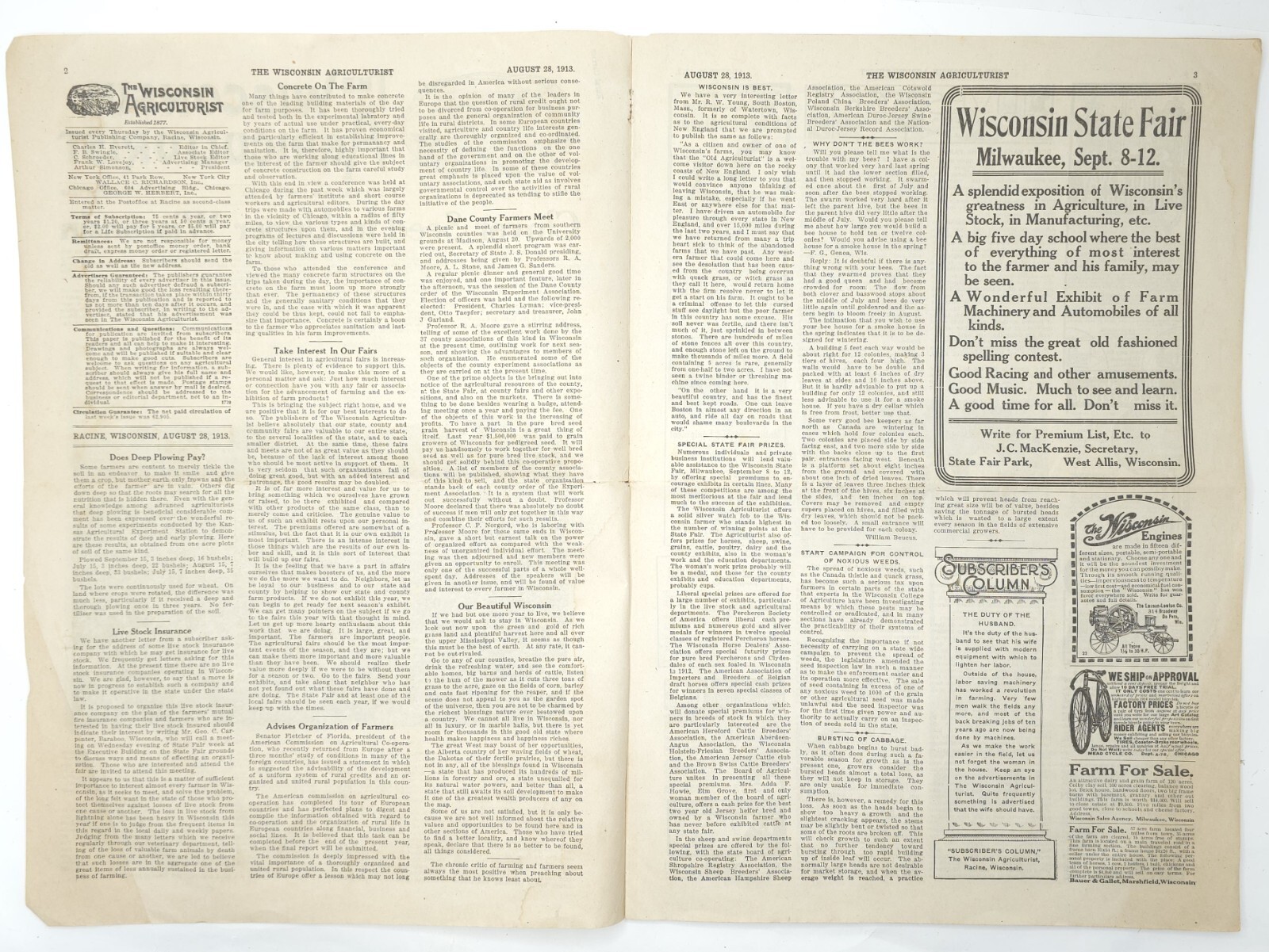 1913 The Wisconsin Agriculturist Farm News Newspaper Livestock Overland Motors