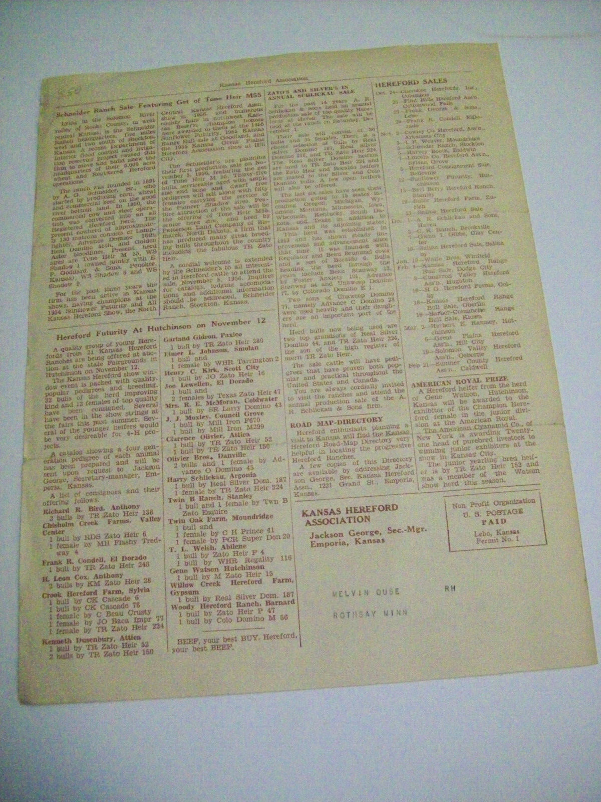 KANSAS HEREFORD ASSOCIATION MAILING