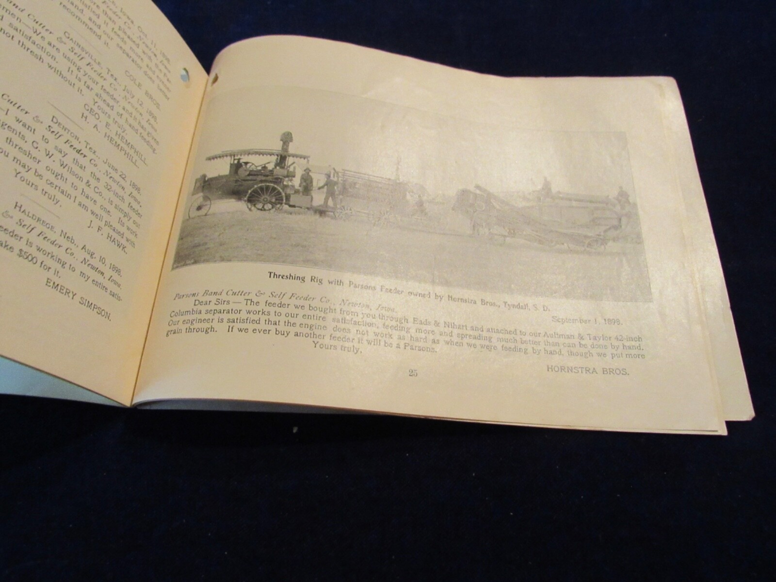 Vtg 1899 Parsons Band Grain Cutter & Self Feeder 32Pg Brochure Newton IA Q1121