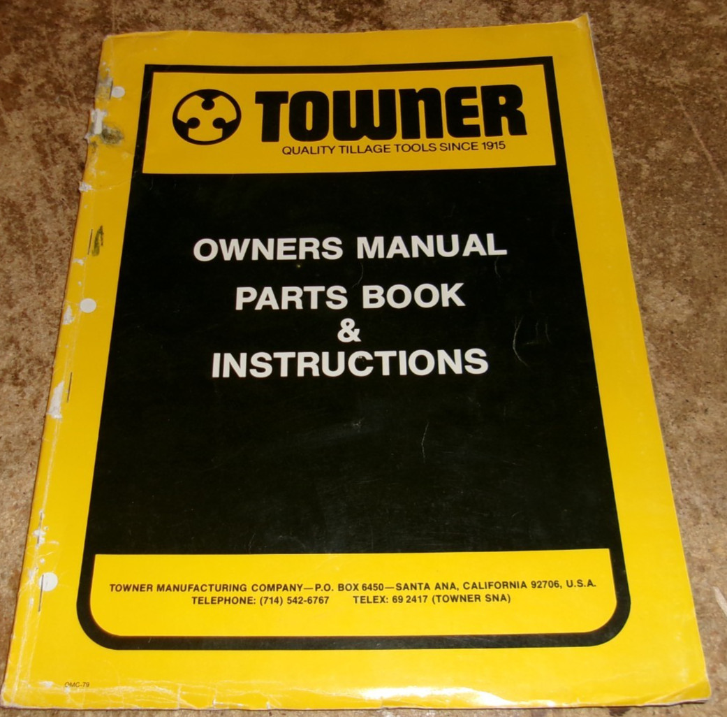 1979 towner offset disc owners, parts + instruction manual in good shape used