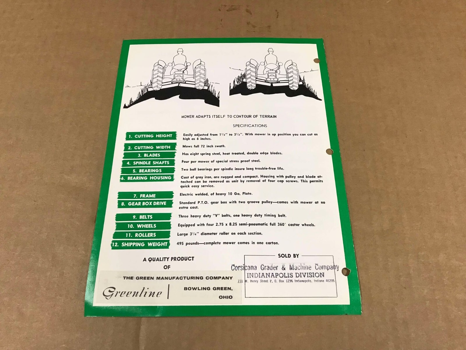 Vintage Greenline Scimitar Contour Mower Informational Brochure