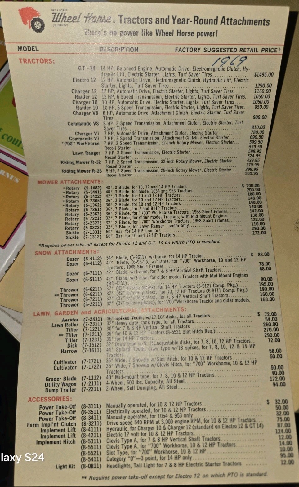 1969 WHEEL HORSE POWER FACTORY SUGGESTED PRICE LISTS AND ALMANAC RARE