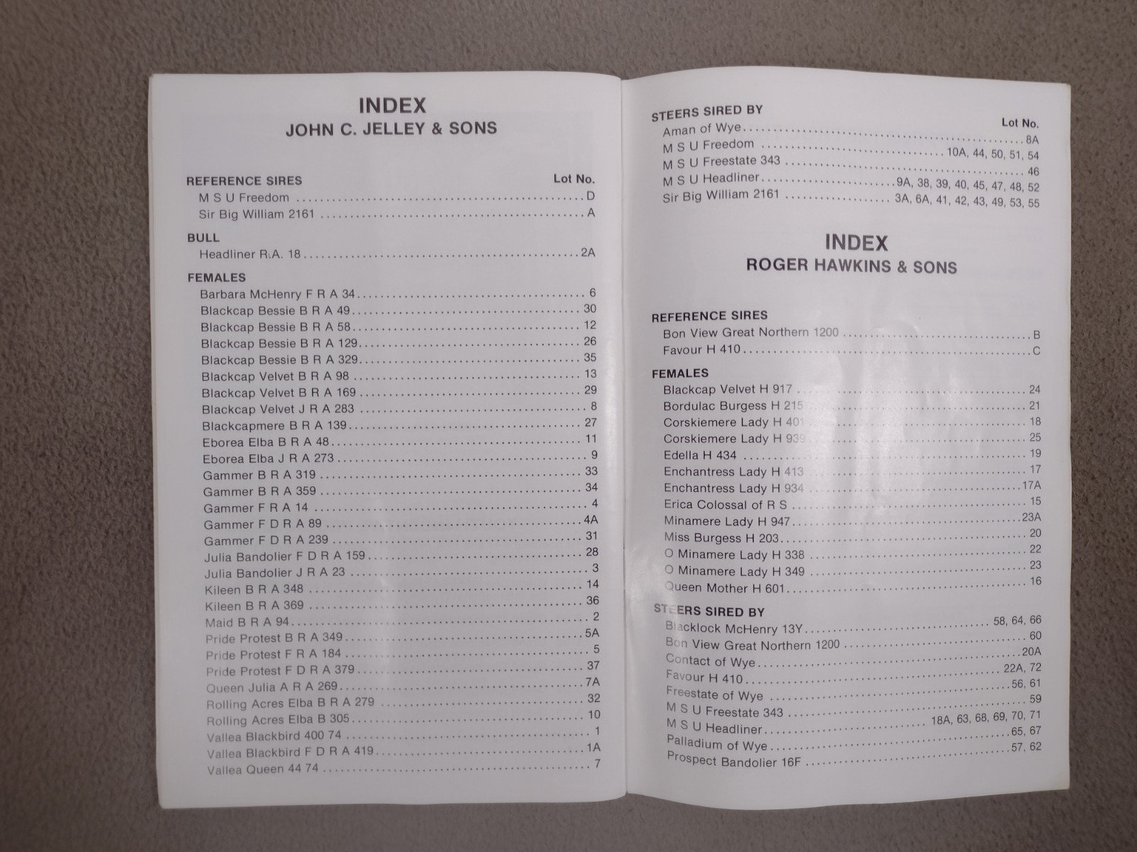Cattle Auction Book John Jelley & Sons and Roger Hawkins & Sons Sidney Ohio 1979
