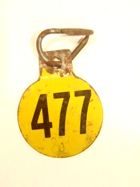 old double sided metal tag: « 477 », possibly had agricultural use