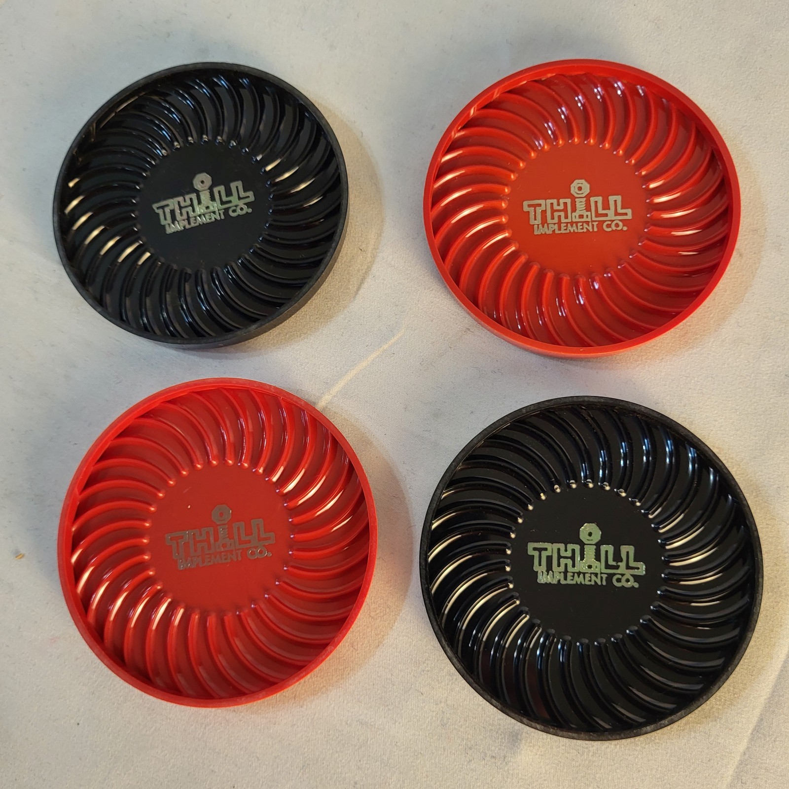 Vintage Thill Implement Ritepoint Plastic Coasters Red & Black