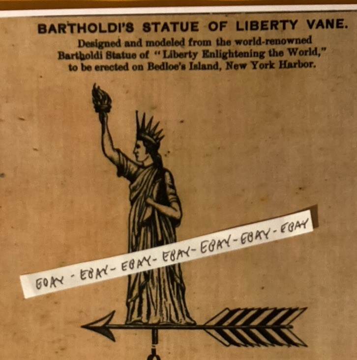1880s STATUE OF LIBERTY WEATHERVANE 4” HIGH $100 COPPER & GOLD LEAF RARE AD NEW