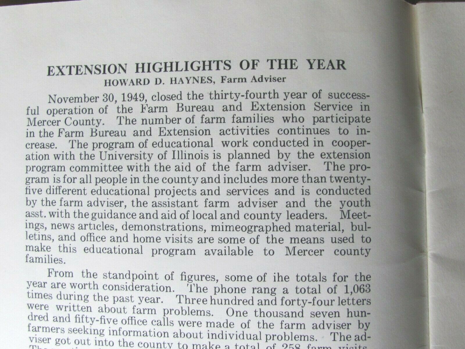 1950 MERCER COUNTY FARM BUREAU SERVICE & PRODUCERS ILLINOIS ANNUAL MEETING BOOK