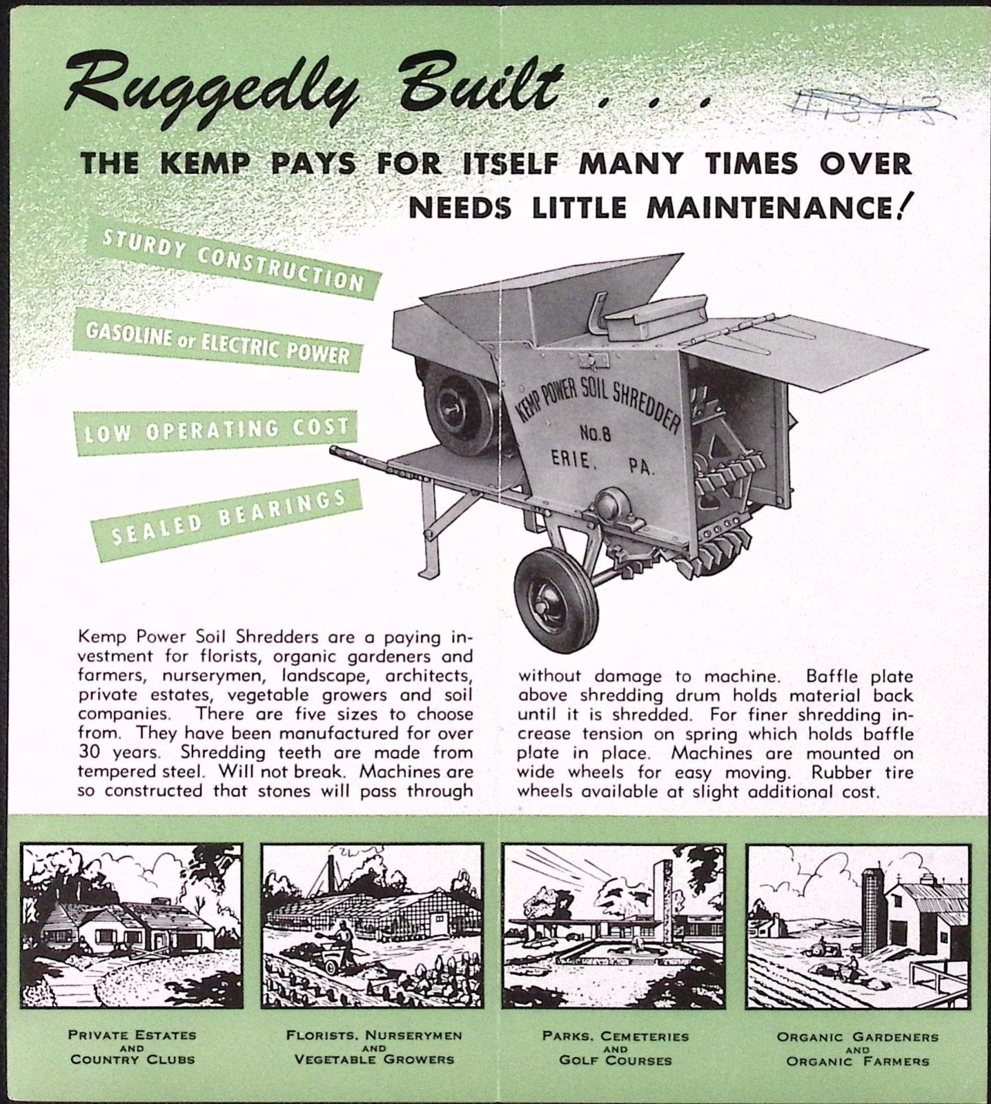 1954 Kemp Power Soil Shredder Sales Brochure Kemp Mfg Co Erie PA