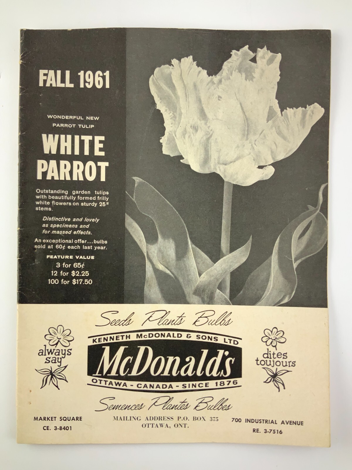 McDonald&rsquo;s Seeds Plants Bulbs Catalogue Fall 1961 Catalog Ottawa Canada EE630