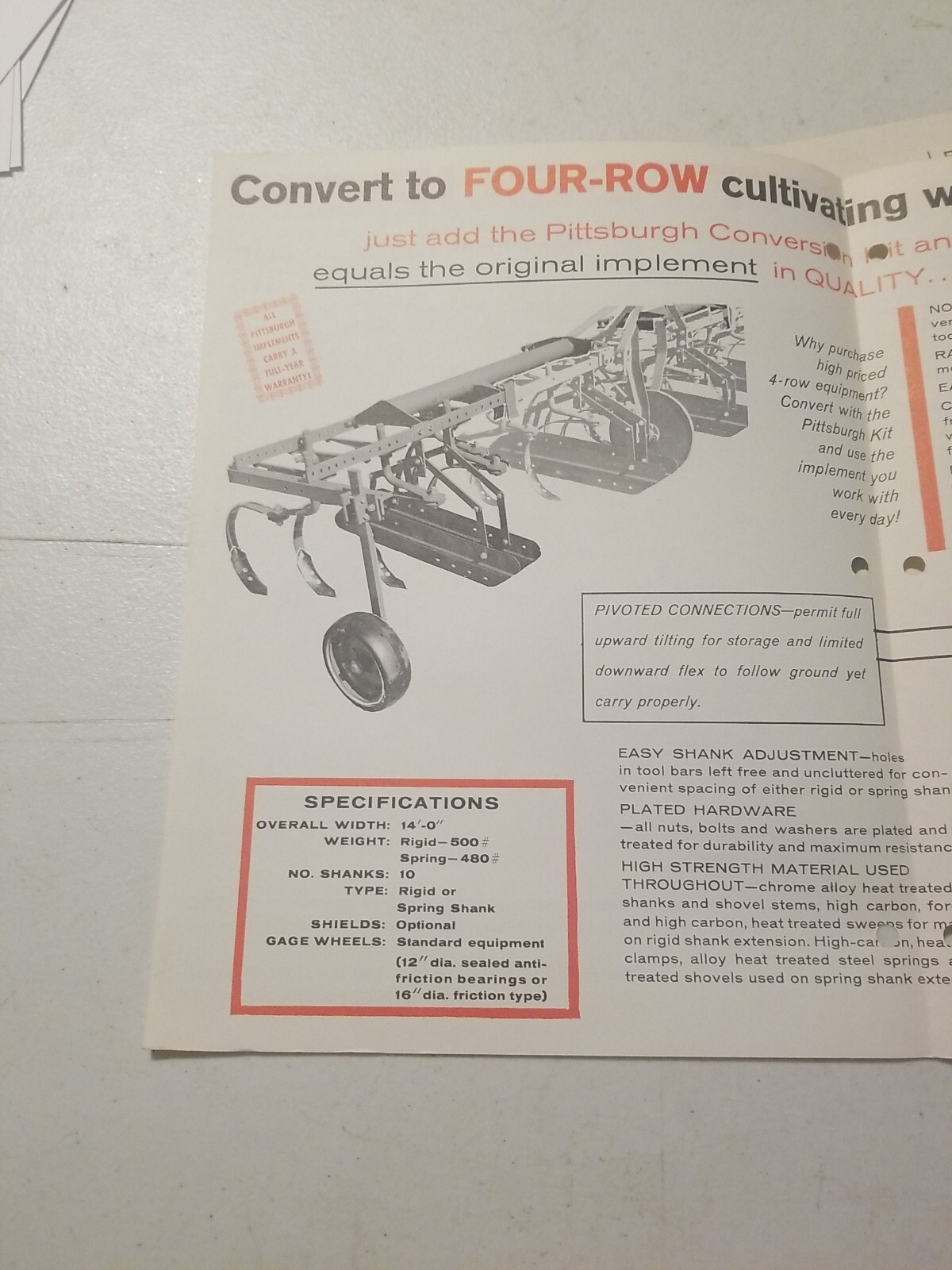 1970 PITTSBURGH FORGINGS CO. 4 ROW CULTIVATOR CONVERSION BROCHURE & PRICE LIST