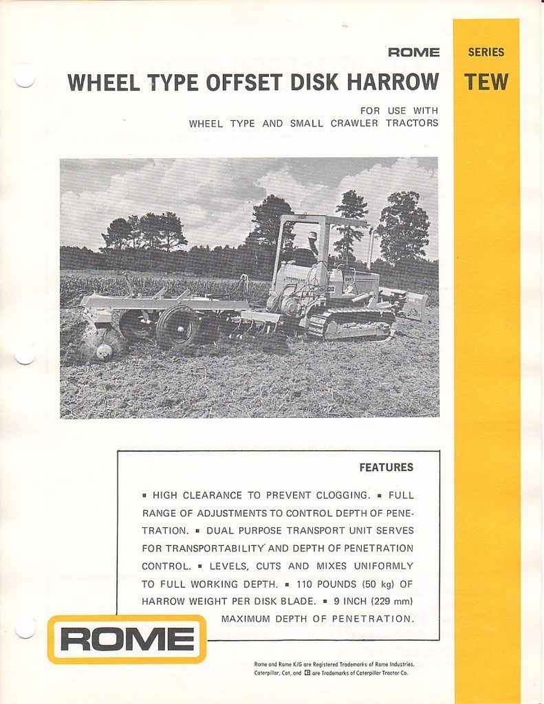 Farm Implement Brochure – Rome – TEW – Wheel Offset Disk Harrow – 1976 (F1167)
